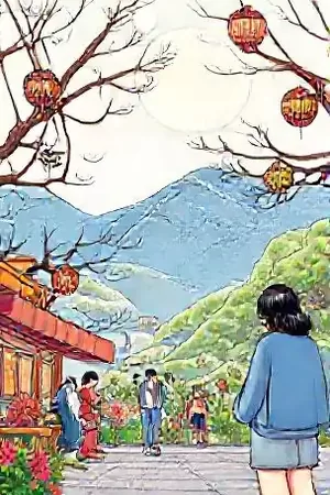 国漫《山海邮局》封面，山间栈道上的绿漆邮筒与背篓邮差